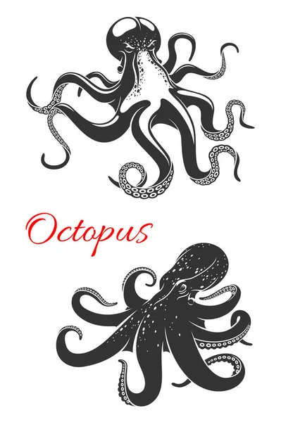 Octopus marine animal icon set for tattoo design — Stock Vector
