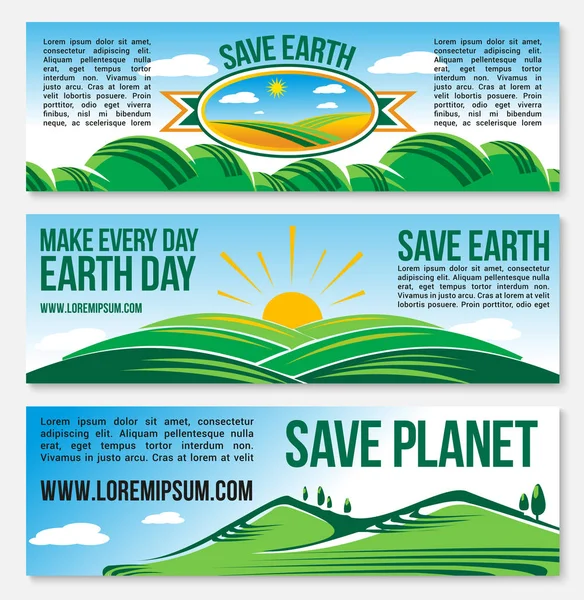 Vector Save Planet Banderas de la naturaleza para el Día de la Tierra — Vector de stock