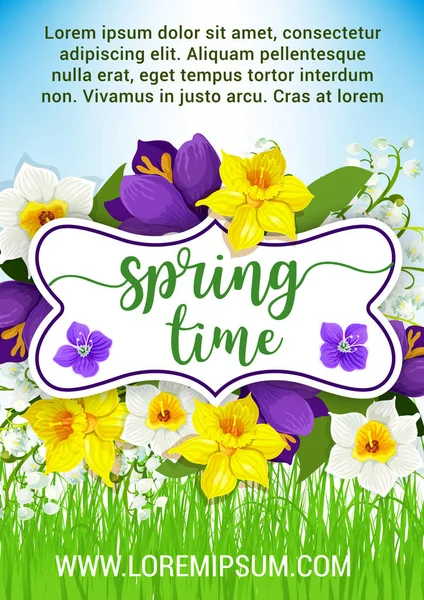 Ciao primavera fiori vettore poster floreale — Vettoriale Stock