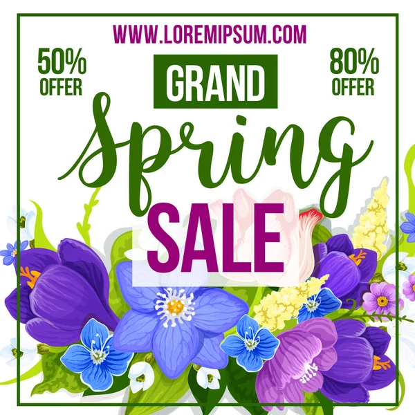 Vårens försäljning rabatt vektor blomma affisch mall — Stock vektor