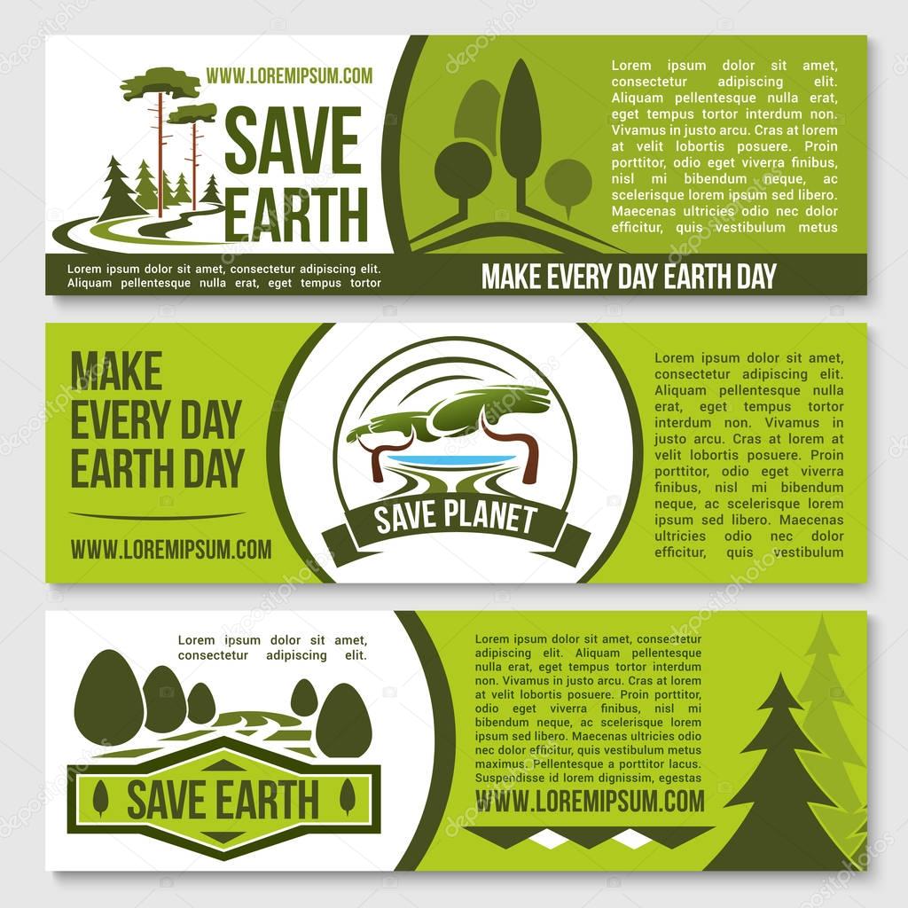 Save nature planet earth protection vector banners