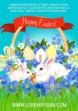 Paskalya hunt Paskalya yumurtaları ve bunnies poster vektör
