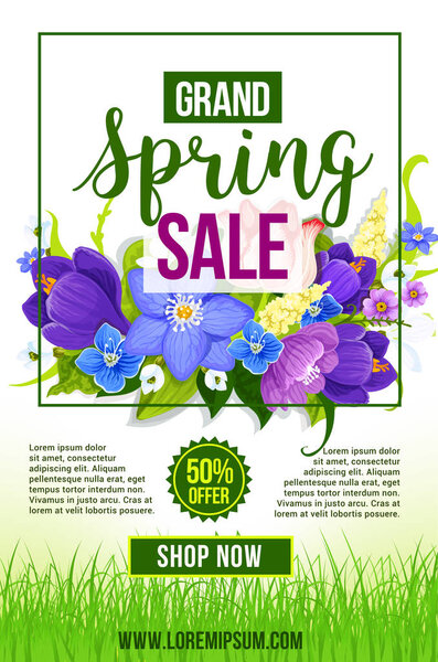 Spring holiday sale vector flowers poster template