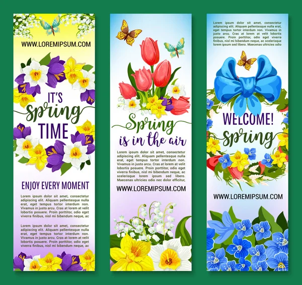 Ciao primavera vettore floreale banner set — Vettoriale Stock