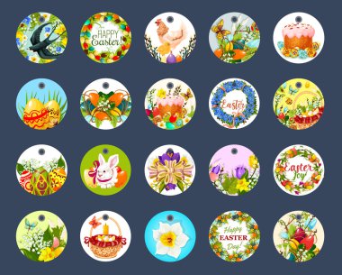 Paskalya etiket kümesinin karikatür ile etiket yuvarlak