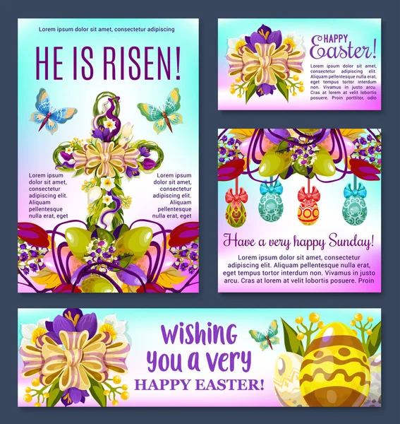 Wielkanoc krzyż kwiatowy z jaj szablon transparent — Wektor stockowy