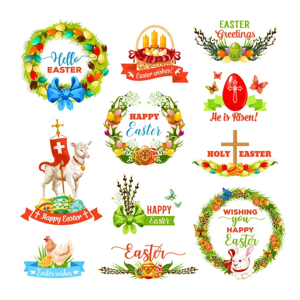 Ícone de Páscoa conjunto com símbolos de férias de desenhos animados —  Vetores de Stock