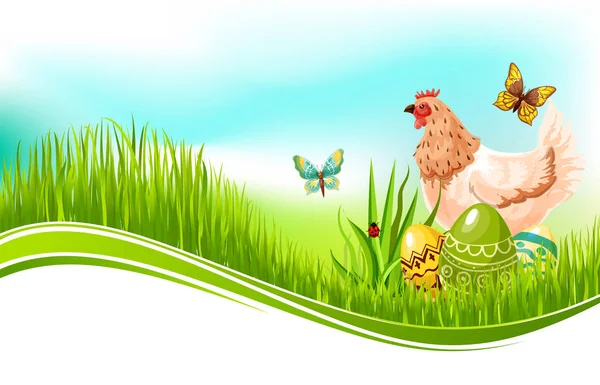 復活祭の卵とチキンのイースター ベクトル テンプレート — ストックベクタ