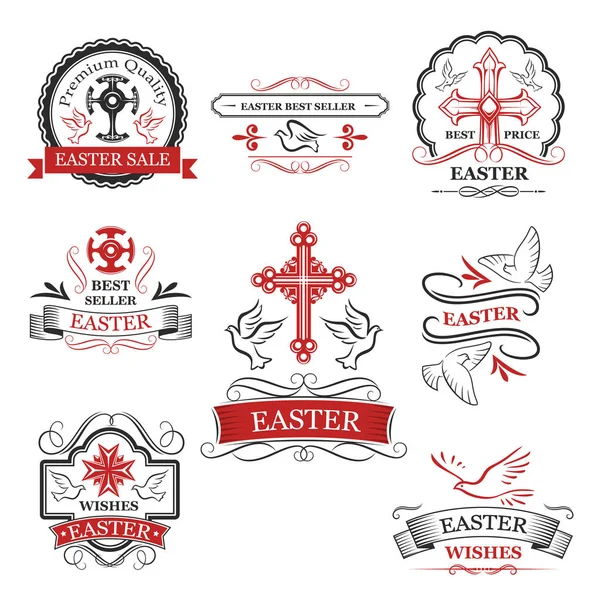 Easter sale and premium quality badge set — Stock Vector