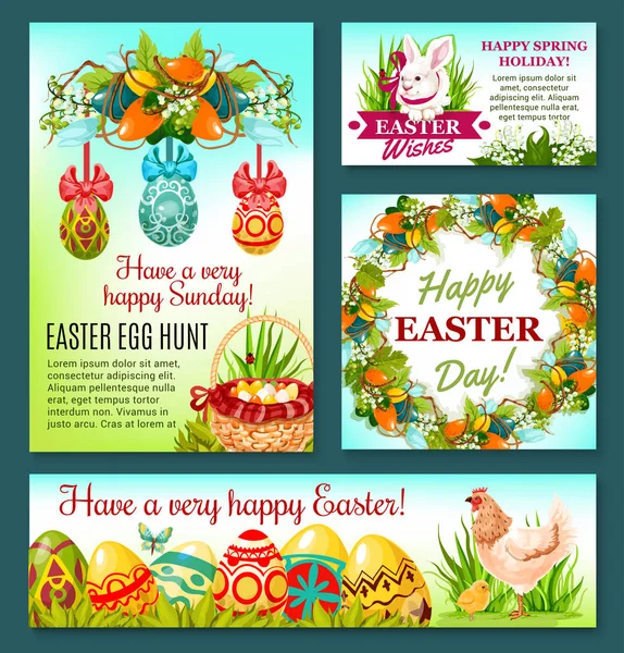 Easter Egg Hunt coelho desenho animado banner template — Vetor de Stock