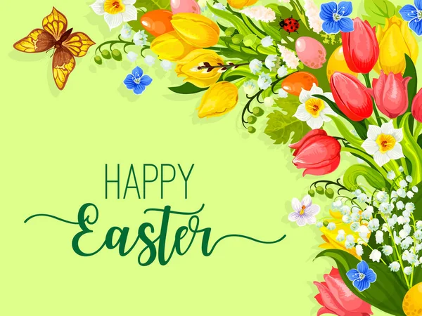 イースターエッグ復活祭花花輪ベクトル挨拶 — ストックベクタ
