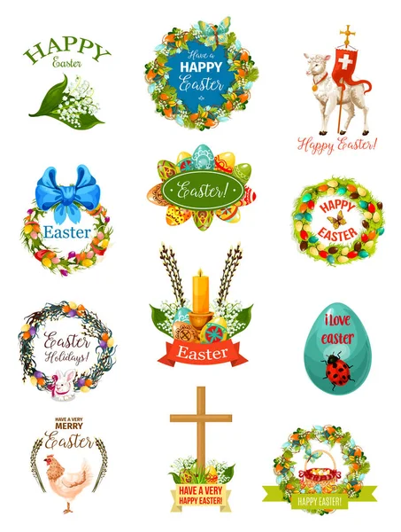 Easter cartoon label and badge set design — Stock Vector