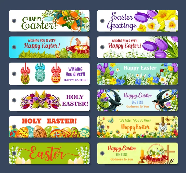 Étiquette de vœux de Pâques et ensemble d'étiquettes cadeaux Egg Hunt — Image vectorielle