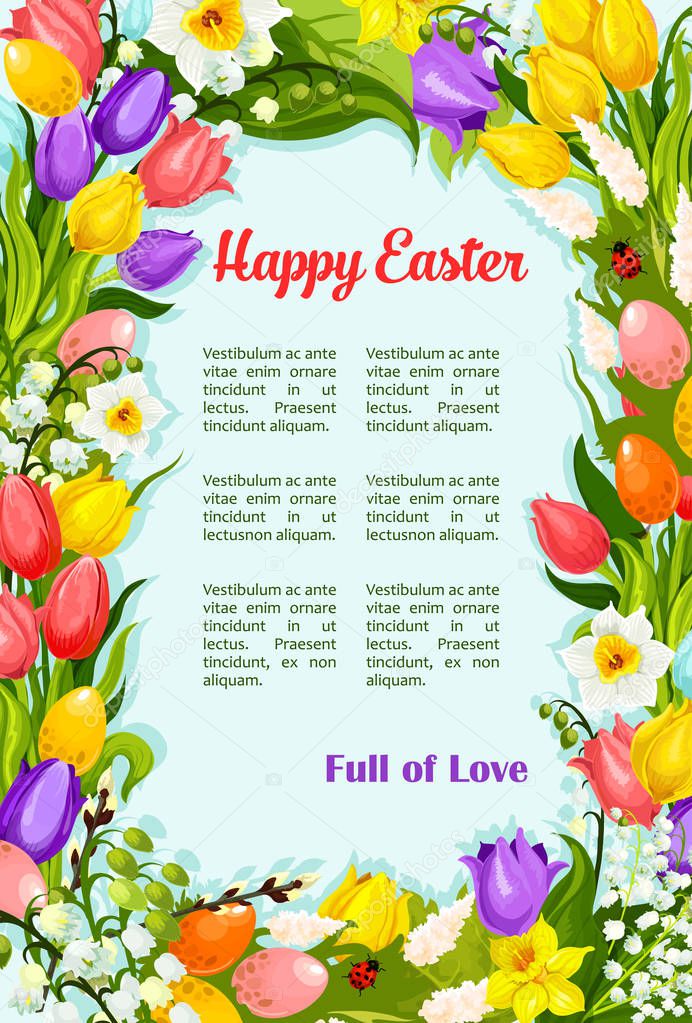 Easter flowers bunch wreath vector greeting poster