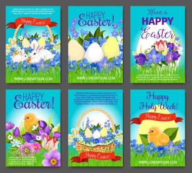 Paskalya yumurtası, tavşan, tavuk tebrik kartı şablonu