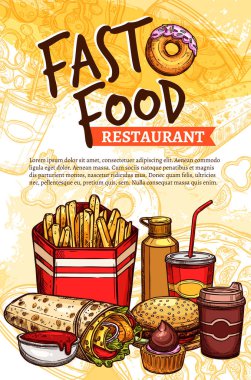 Fast food Restoran için vektör kroki poster