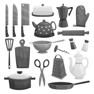 Mutfak eşyaları veya dishware mutfak eşyaları Icons set vektör