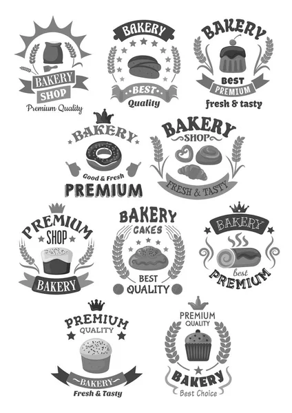 Padaria pães e bolos pastelaria conjunto de ícones vetoriais — Vetor de Stock