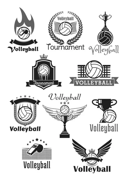 Volleyball-Turnier Sport Club Vektor-Symbole gesetzt — Stockvektor