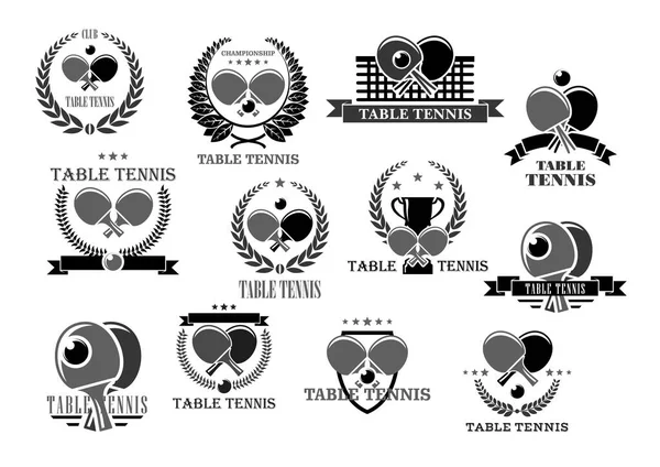 Ping pong vector iconos torneo premio insignias — Vector de stock