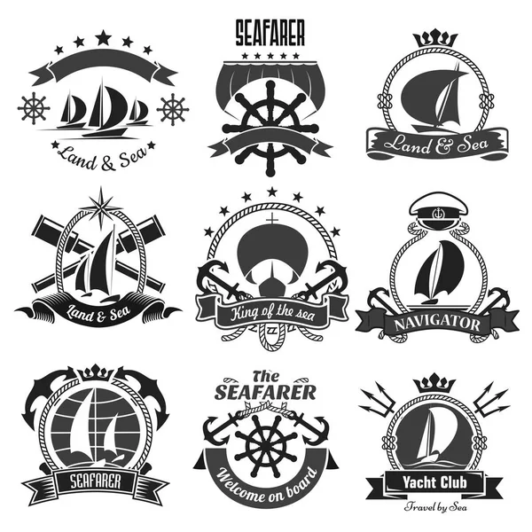 Símbolos heráldicos náuticos, conjunto de iconos vectoriales marinos — Vector de stock