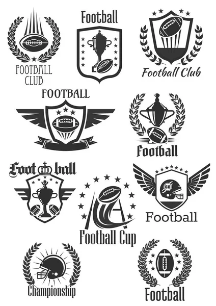 Fútbol rugby vector símbolos para copa de campeonato — Vector de stock