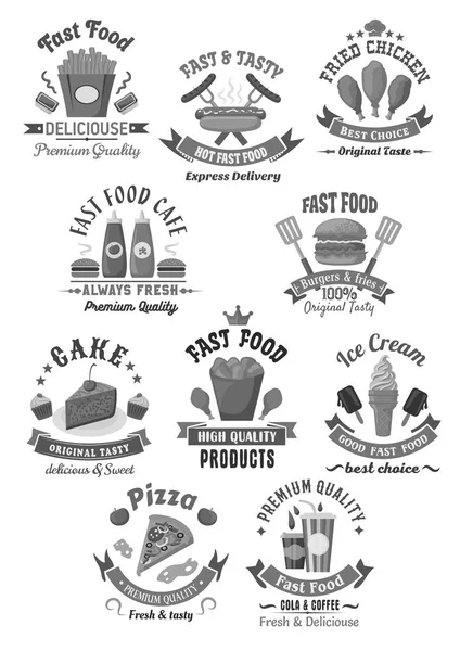 Fastfood-Vektorsymbole für Restaurant-Menü gesetzt — Stockvektor