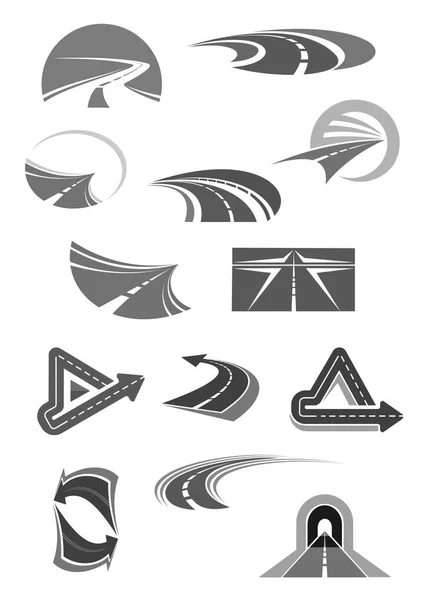 Iconos vectoriales de carretera de viaje, empresa de construcción — Vector de stock