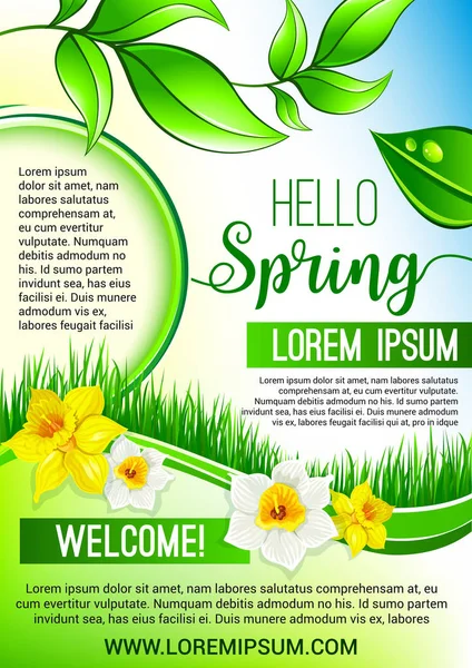 Poster floreale verde vettoriale per Hello Spring design — Vettoriale Stock