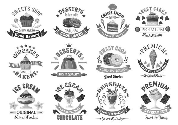 Шаблон хлібопекарського меню набір іконок для десертів та тортів — стоковий вектор