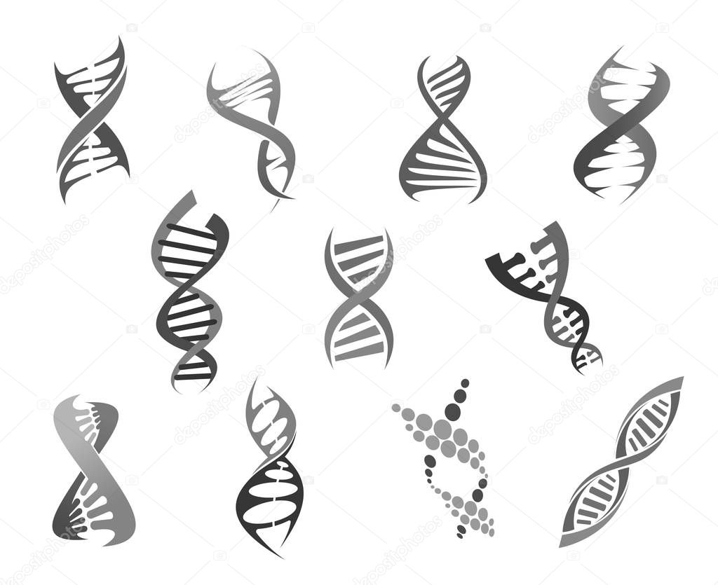 Gene DNA helix vector isolated icons set