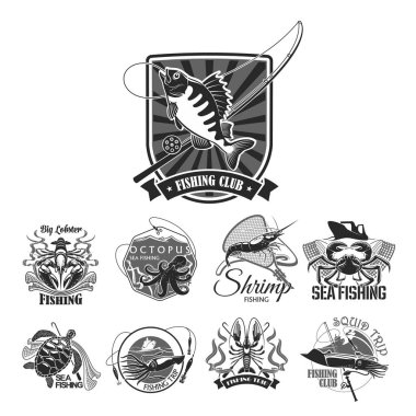 Balıkçılık spor kulübü vector Icons set