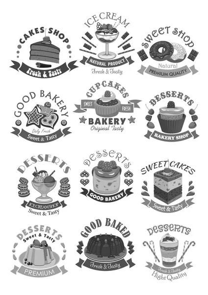Bäckerei Konditorei und Desserts Vektor-Symbole — Stockvektor