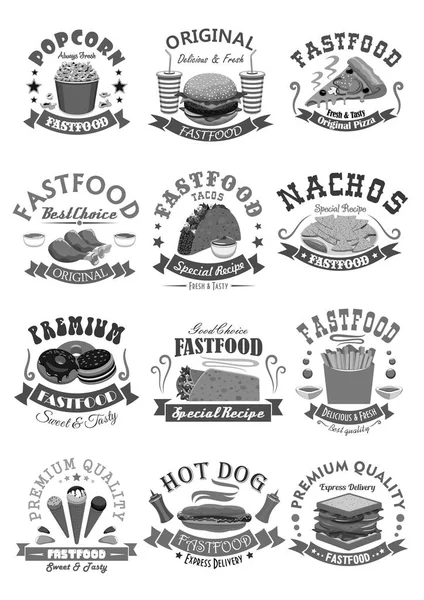 Fastfood-Vektorsymbole für Fastfood-Restaurant gesetzt — Stockvektor