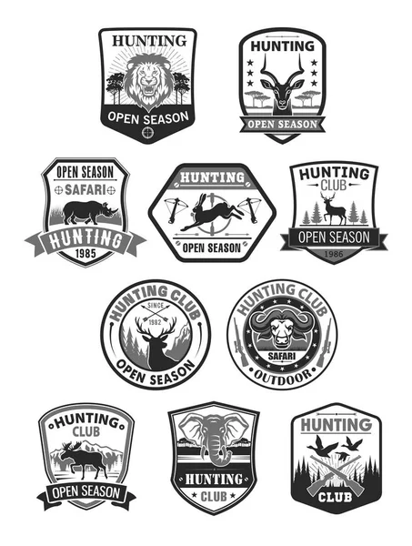 狩猎俱乐部或狩猎开放季节矢量图标设置 — 图库矢量图片