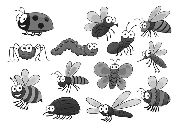만화 곤충과 벌레 벡터 아이콘 세트 — 스톡 벡터