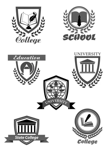 Conjunto de ícones vetoriais da faculdade ou universidade e escola — Vetor de Stock