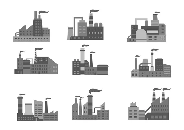 Fábrica industrial o plantas industriales iconos vectoriales — Archivo Imágenes Vectoriales