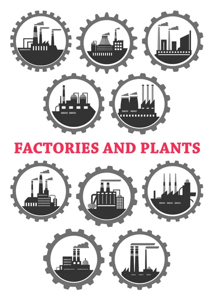 Industrial vector icons of factory industry plants — Stock Vector