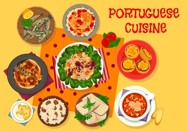Πορτογαλική κουζίνα μεσημεριανό εικονίδιο για το σχεδιασμό μενού — Διανυσματικό Αρχείο