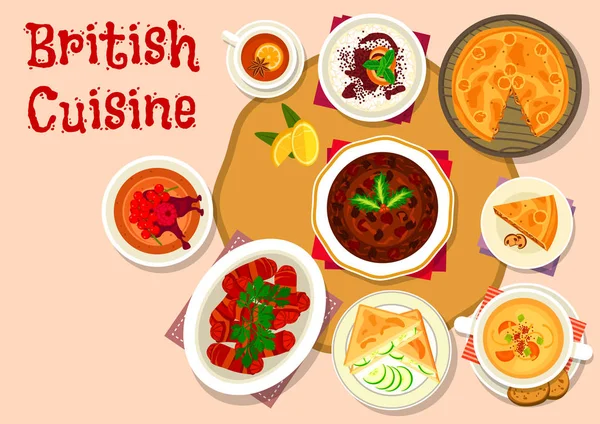 Britische Küche Mittagessen Gerichte Ikone Design — Stockvektor