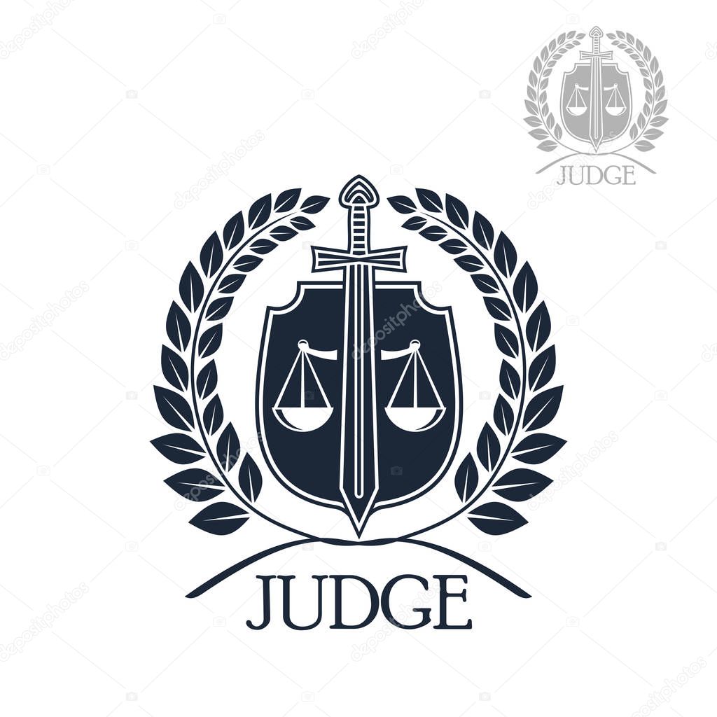 Lawyer firm, judge and law office symbol