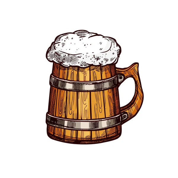 Beer wooden mug isolated sketch design — Stock Vector