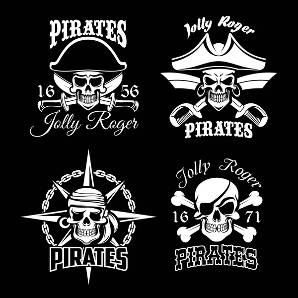 Calavera pirata y diseño de conjunto de iconos de bandera Jolly Roger — Vector de stock