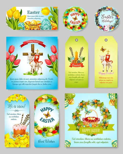 Easter gift tag, greeting banner and poster set — Stock Vector