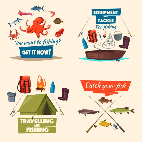 Ψάρεμα με βάρκα το εικονίδιο, αντιμετώπιση και τα ψάρια να πιάσει — Διανυσματικό Αρχείο