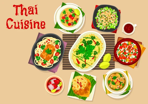 Masakan Thailand makan malam dengan ikon masakan Asia - Stok Vektor