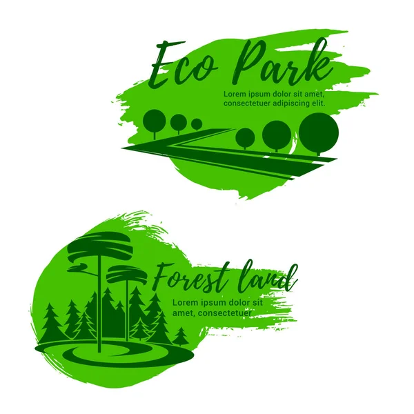 Eco park en groene Woud landschap pictogramserie — Stockvector