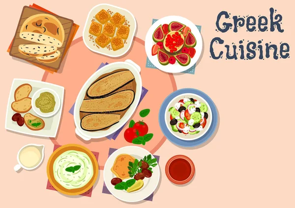Cozinha grega saborosos pratos de almoço ícone — Vetor de Stock