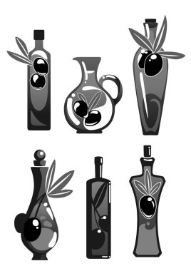 Zeytinyağı şişeleri izole Icons set vektör
